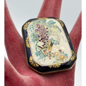 Antique Brooch Meiji-Period Japanese Satsuma Painted Floral Bird - RARE Signed